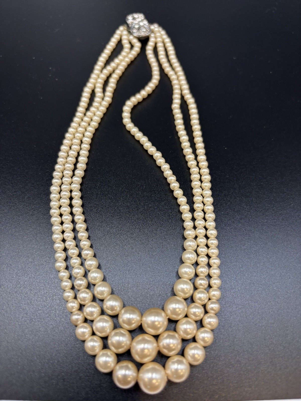 Vintage 3 Stranded Faux Pearl Necklace, Very Delicate, Light And Lovely!