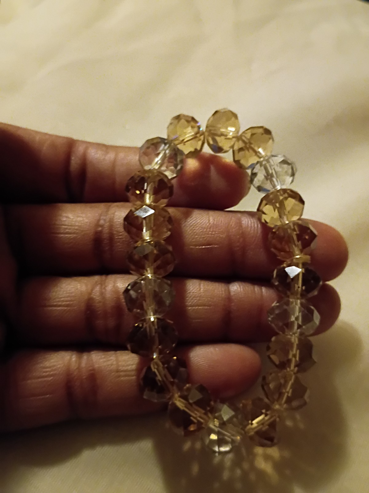 Champagne Glass Beaded Bracelet Faceted Fire Polished Coated Stretch