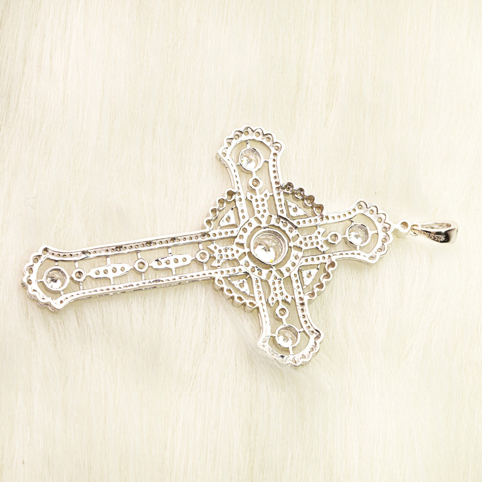 3.85TCW Round Lab Grown Diamond 14K Gold Vintage Art Deco Cross Filigree Pendant