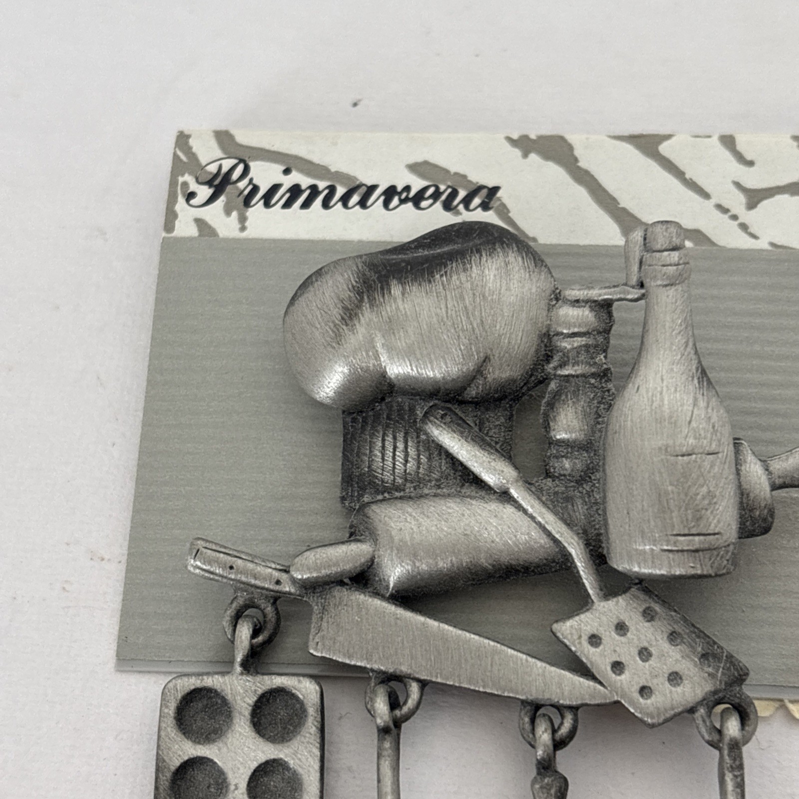 AJC Chef Cook Baker Pin Brooch Pewter 4 Charm Dangle Drop Primavera Vintage K21