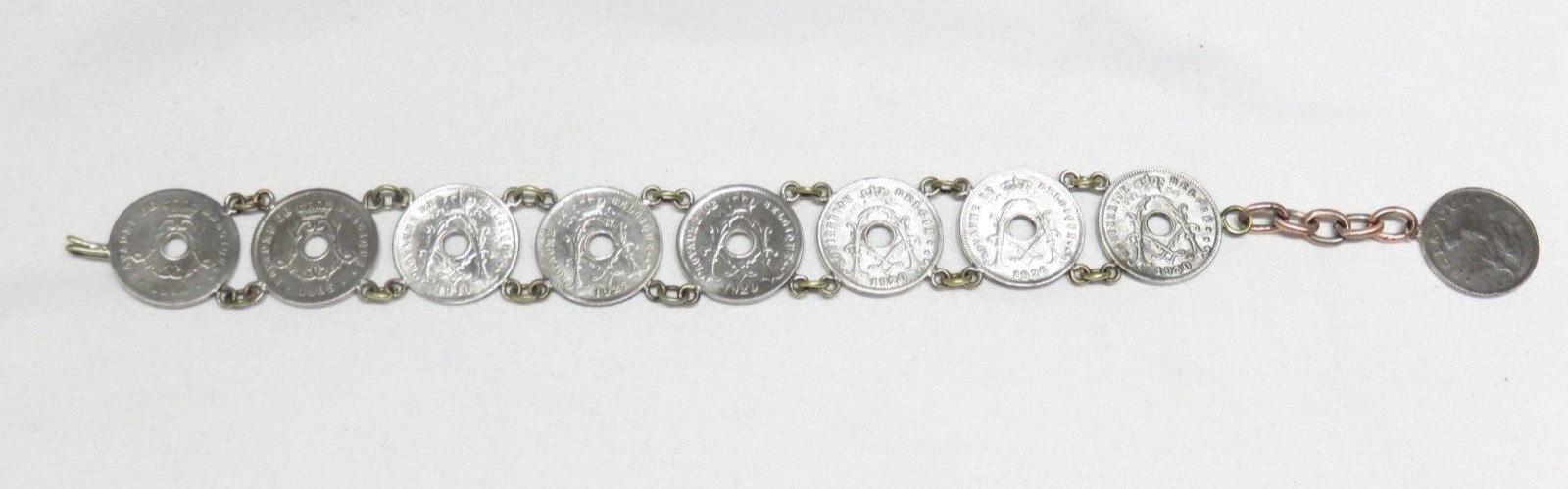 Antique 5 Centimes 1900’s Belgium Coin Chain Link Bracelet Lot 2301 lisasfinds