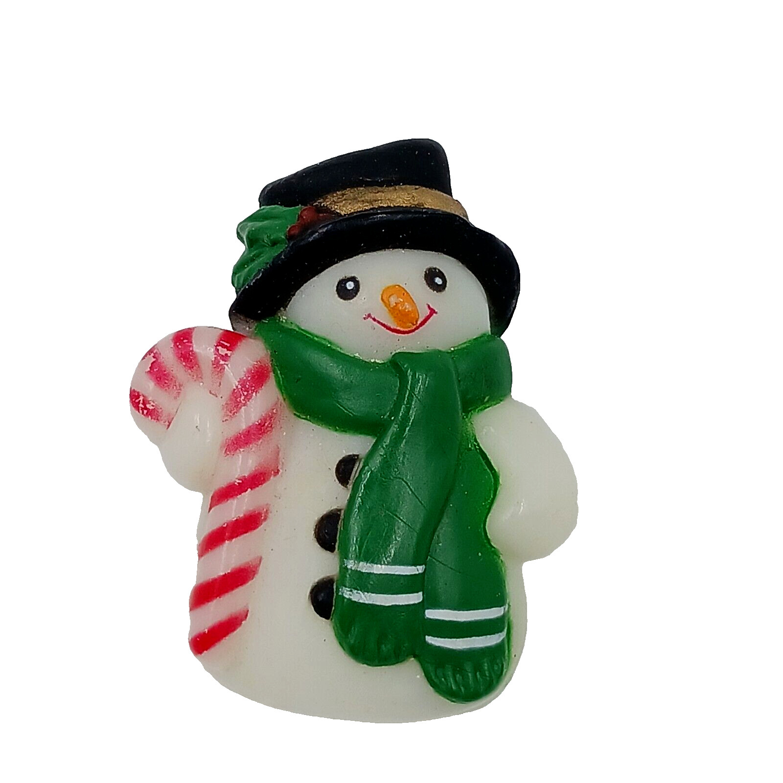 Fun World S. Lehman Snowman Brooch Pin Holly Candy Cane & Green Scarf Vintage