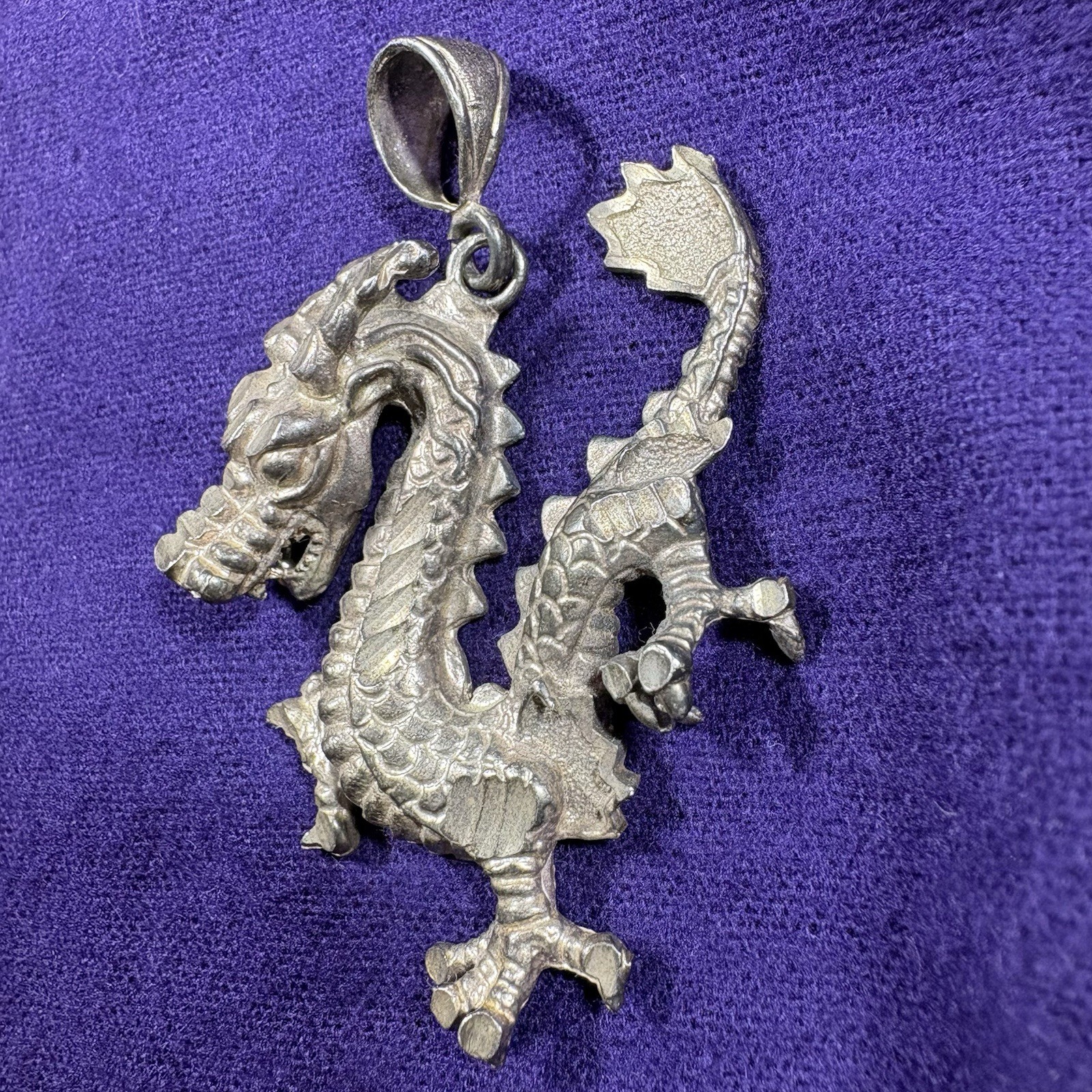 Vintage 925 Sterling Silver Luck Dragon Necklace Pendant Heavy Approximately 2”