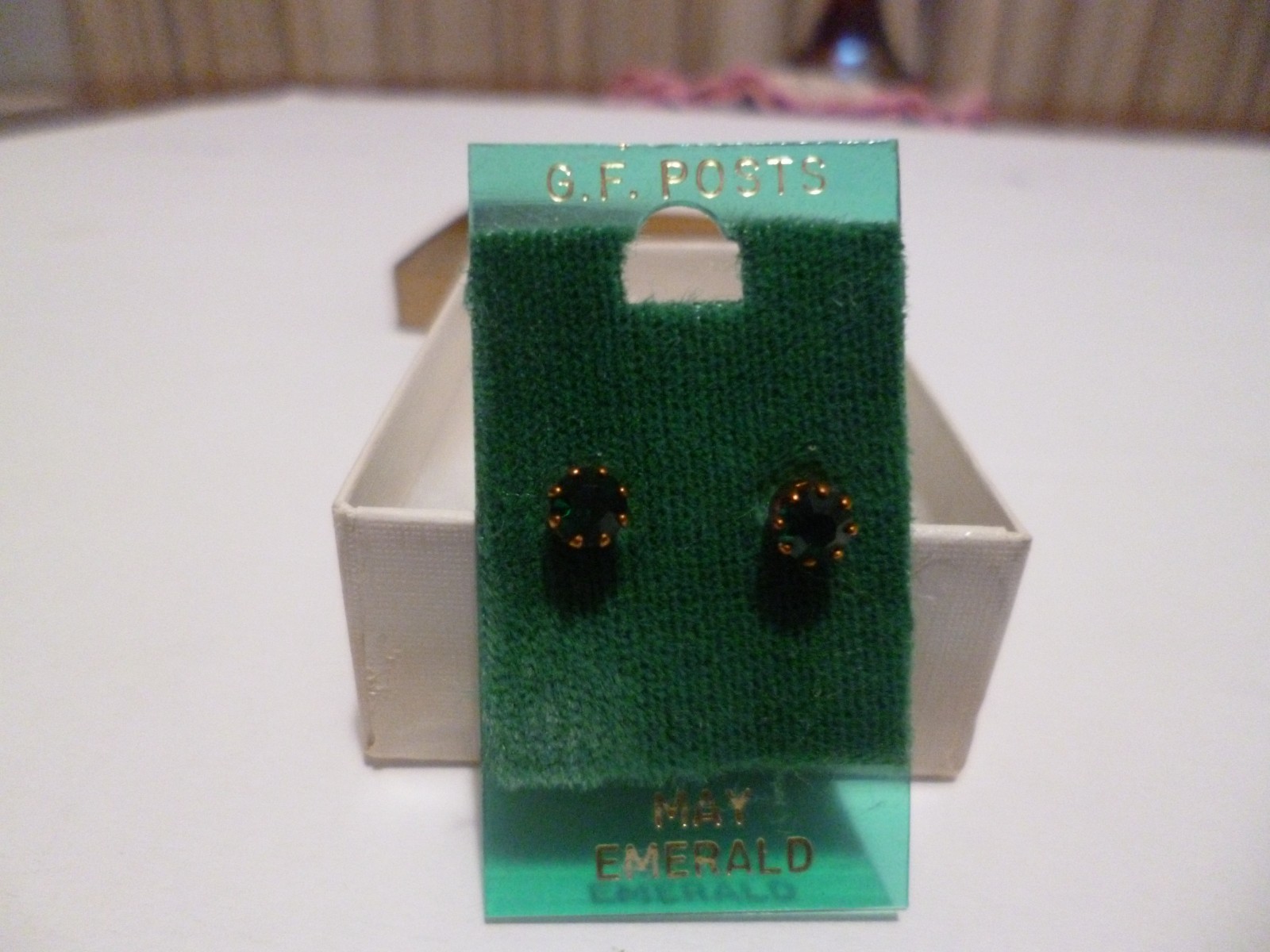 Vintage G F Posts May Emerald Pierced Earrings