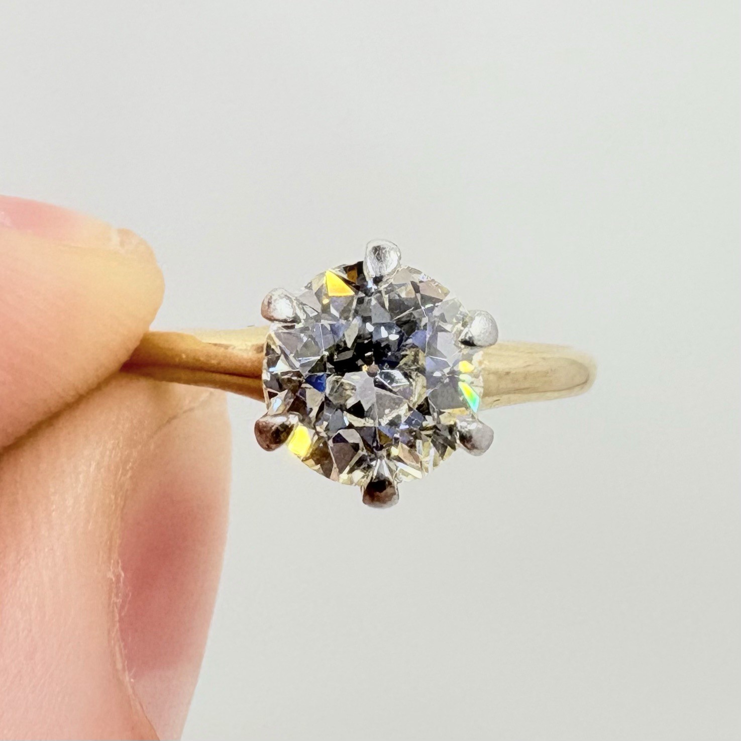 Vintage Old European Cut 14k Yellow Gold Diamond Solitaire Engagement Ring