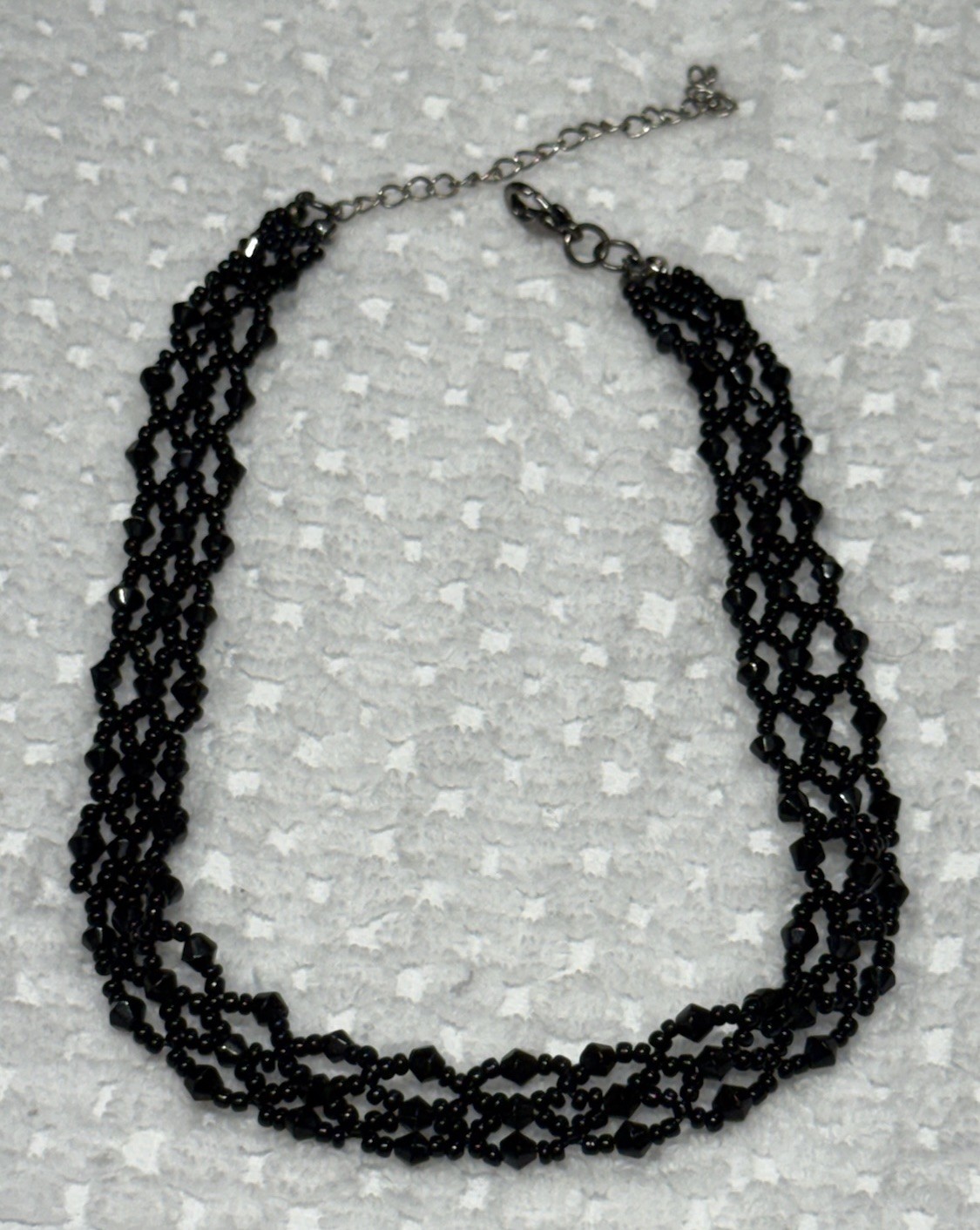 Vintage 90’s Y2K Early 2000’s Black Glass Bead Woven Choker Necklace Goth