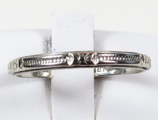 Antique Art Deco Mfg L 18KW Wedding Band Ring Size 7 UK-N1/2 width 2.13 MM 1920s
