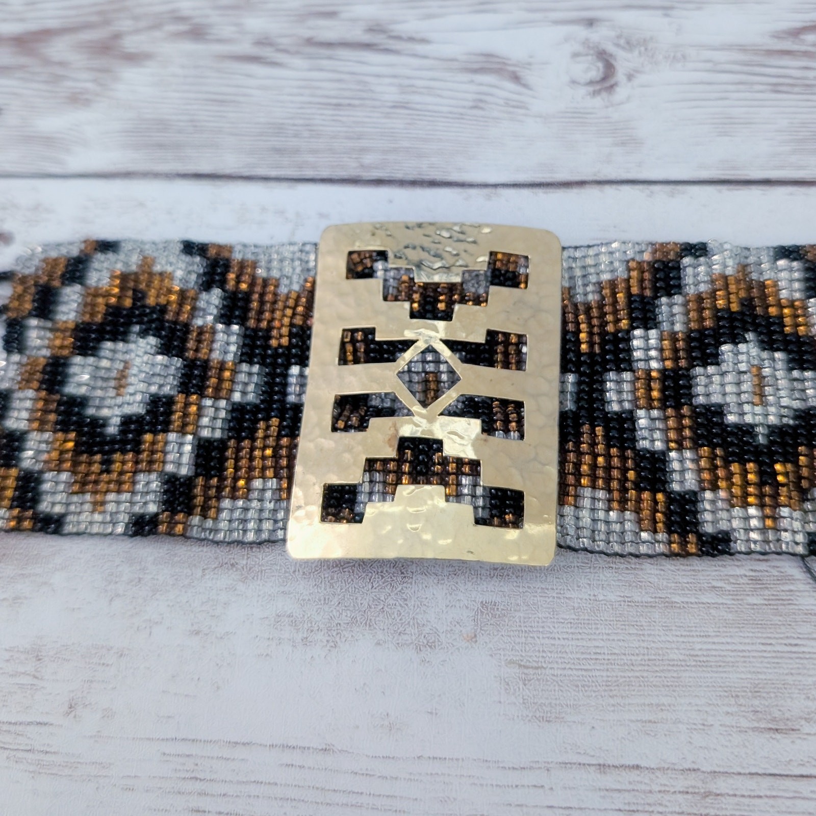 Vintage Bracelet Beaded with Gold Tone – Wide Bracelet