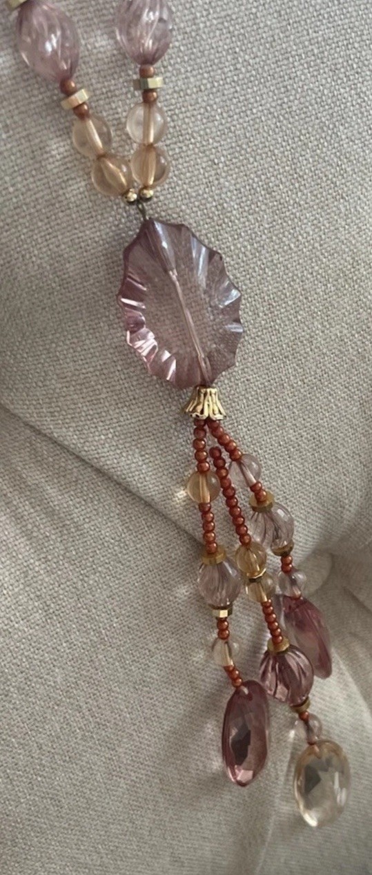 Vintage Lucite Faceted Beaded Blush Pink Tassel Necklace