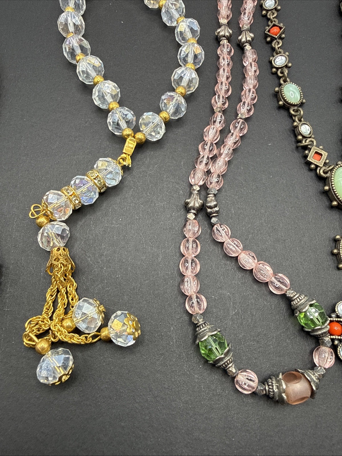 Lot Of 5 Necklaces Vintage To Now Crystal Beads Rhinestone B44