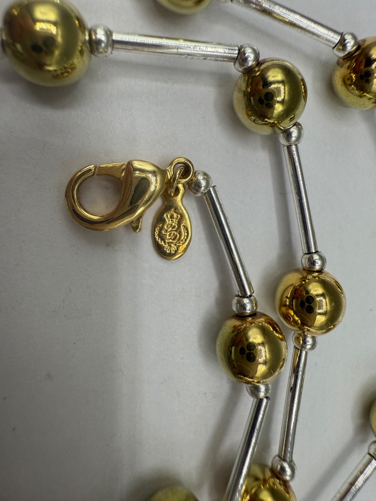 ESTATE VINTAGE GOLD & SILVER PLATED BALL BAR LINK CHAIN SIGNED NECKLACE 17″