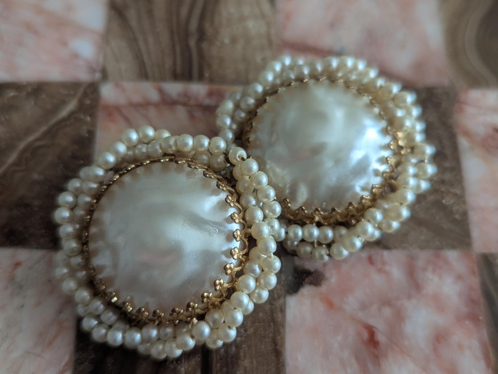 Miriam Haskell Large Pearl Ornate Cluster Statement Art Earrings Vtg Jewelry