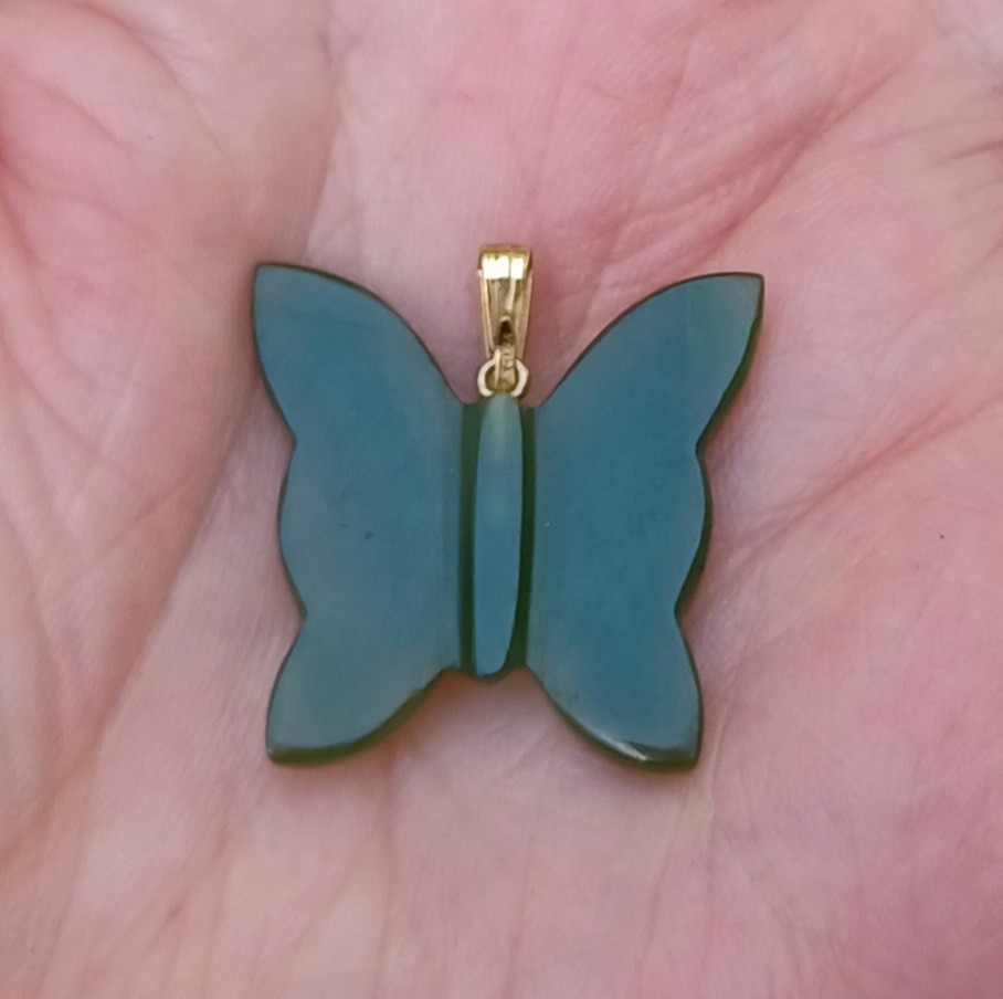 Vintage Carved Jade Butterfly Pendant 1/20 12K Gold Filled Bail