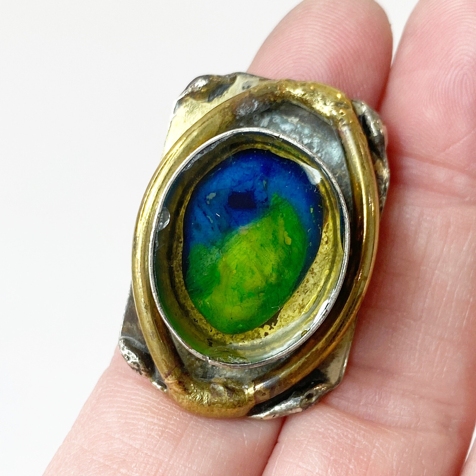 Latappy French Vintage Brutalist Adjustable Statement Ring Resin Mixed Metal HTF