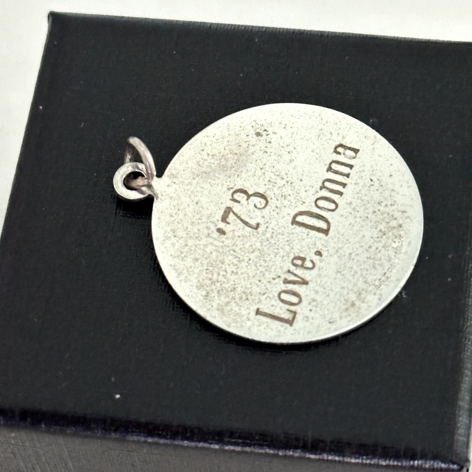 Vintage 925 Sterling Silver Merry Christmas 1970s Engraved Circle Charm Pendant