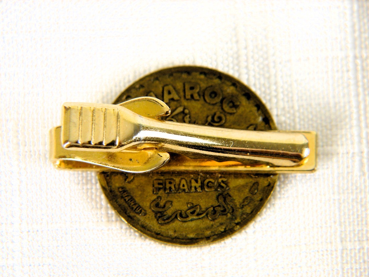 Vintage Morocco Francs Coin Tie Bar Clip