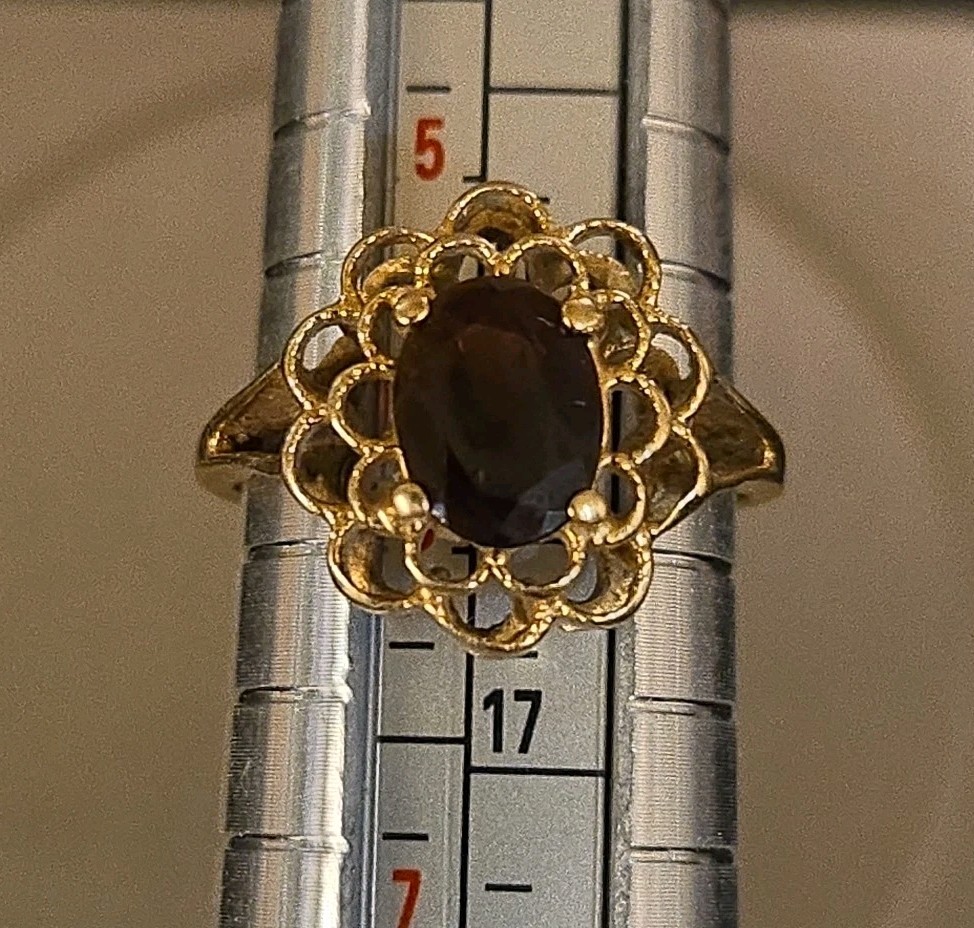 Estate Vintage Tested 14k Yellow Gold Red Garnet Openwork Filigree Ring Size 5.5