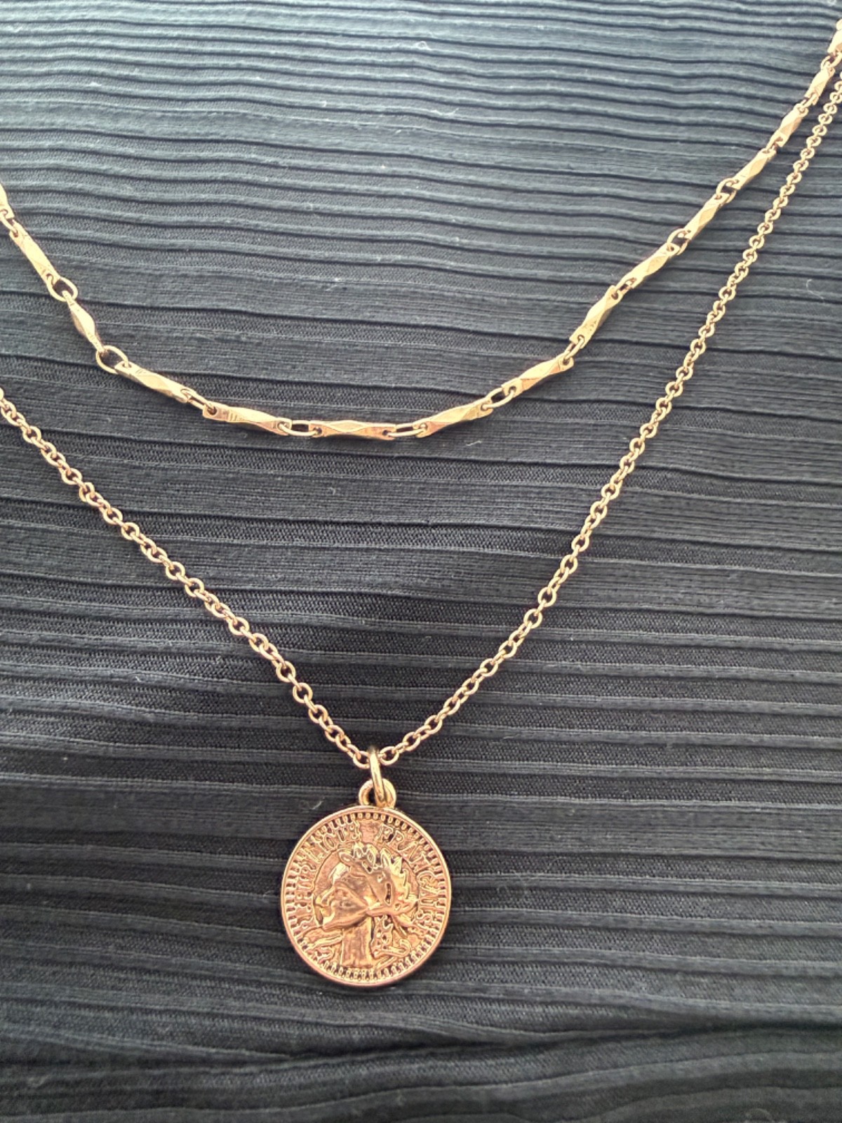 Gold tone REPUBLIQUE FRANCAISE Coin Pendant Necklace , two layers