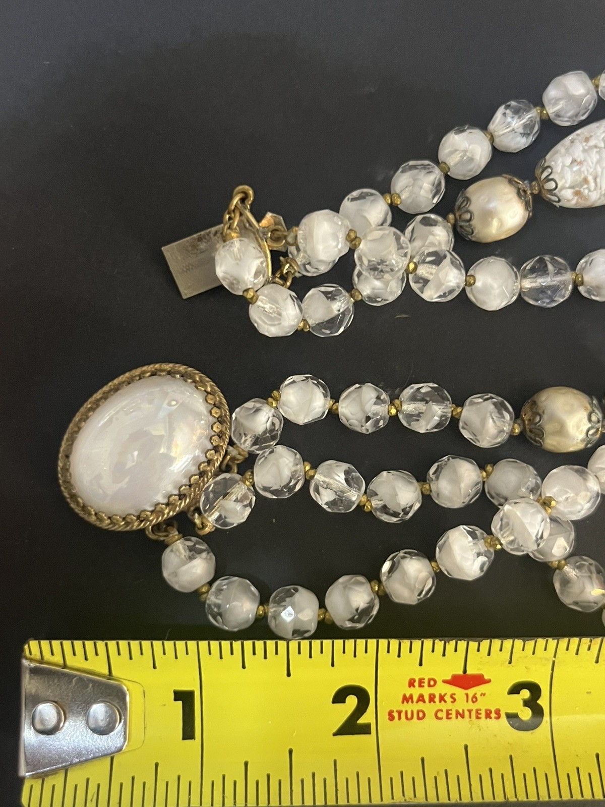 Vintage Foil Glass Necklace Murano Multistrand White Beaded Estate Jewelry Rare