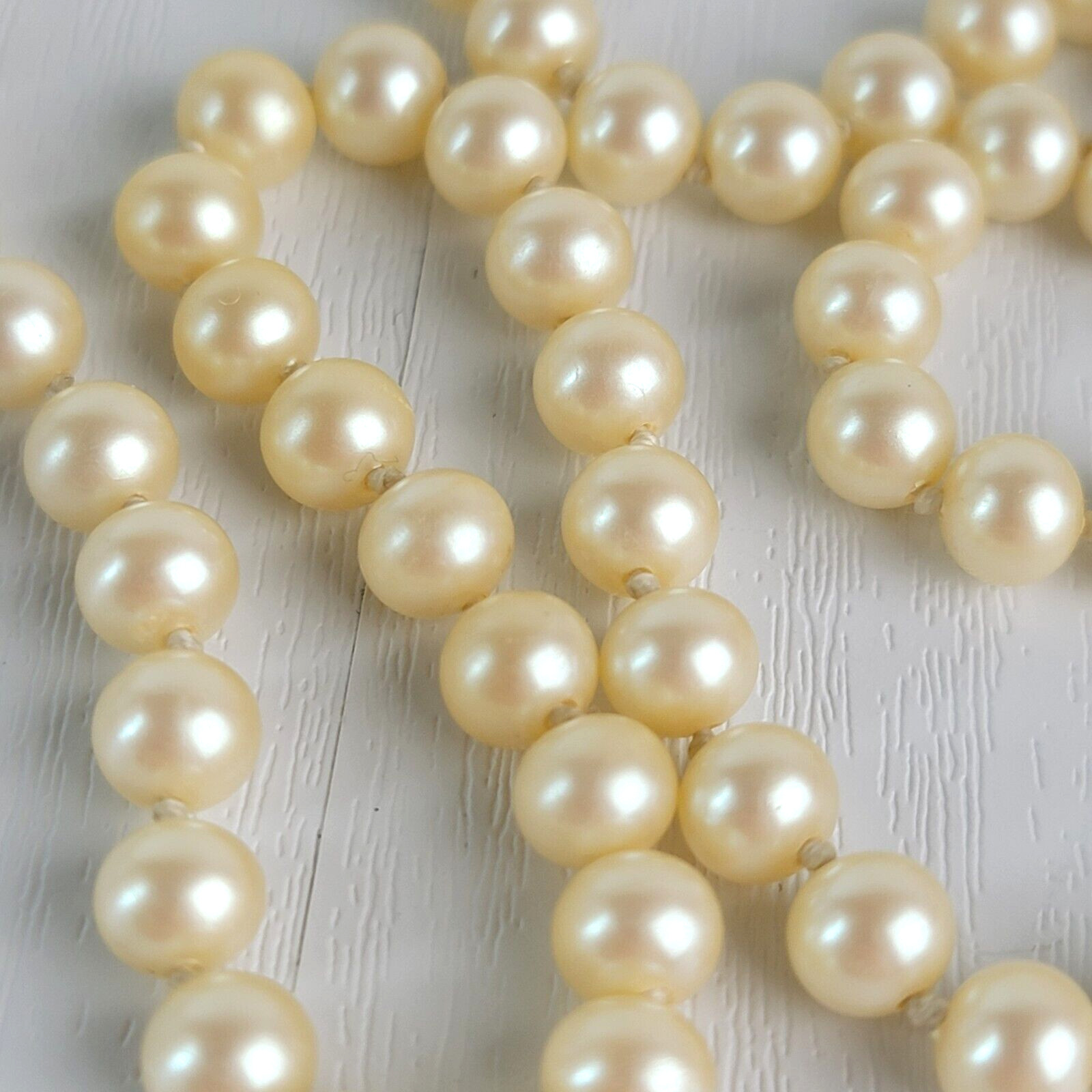 Vintage Cream Faux-Pearl Glass Beaded Necklace Hand Knotted Endless No Clasp 29″