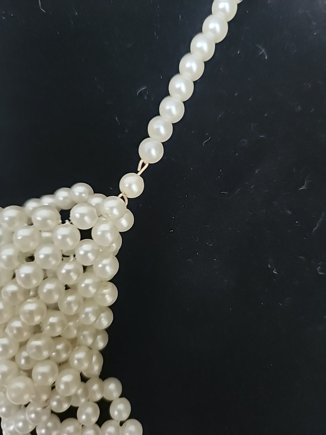 MCM Vintage Faux Pearl Tie Necktie Necklace Hong Kong 18″ Handmade Off White