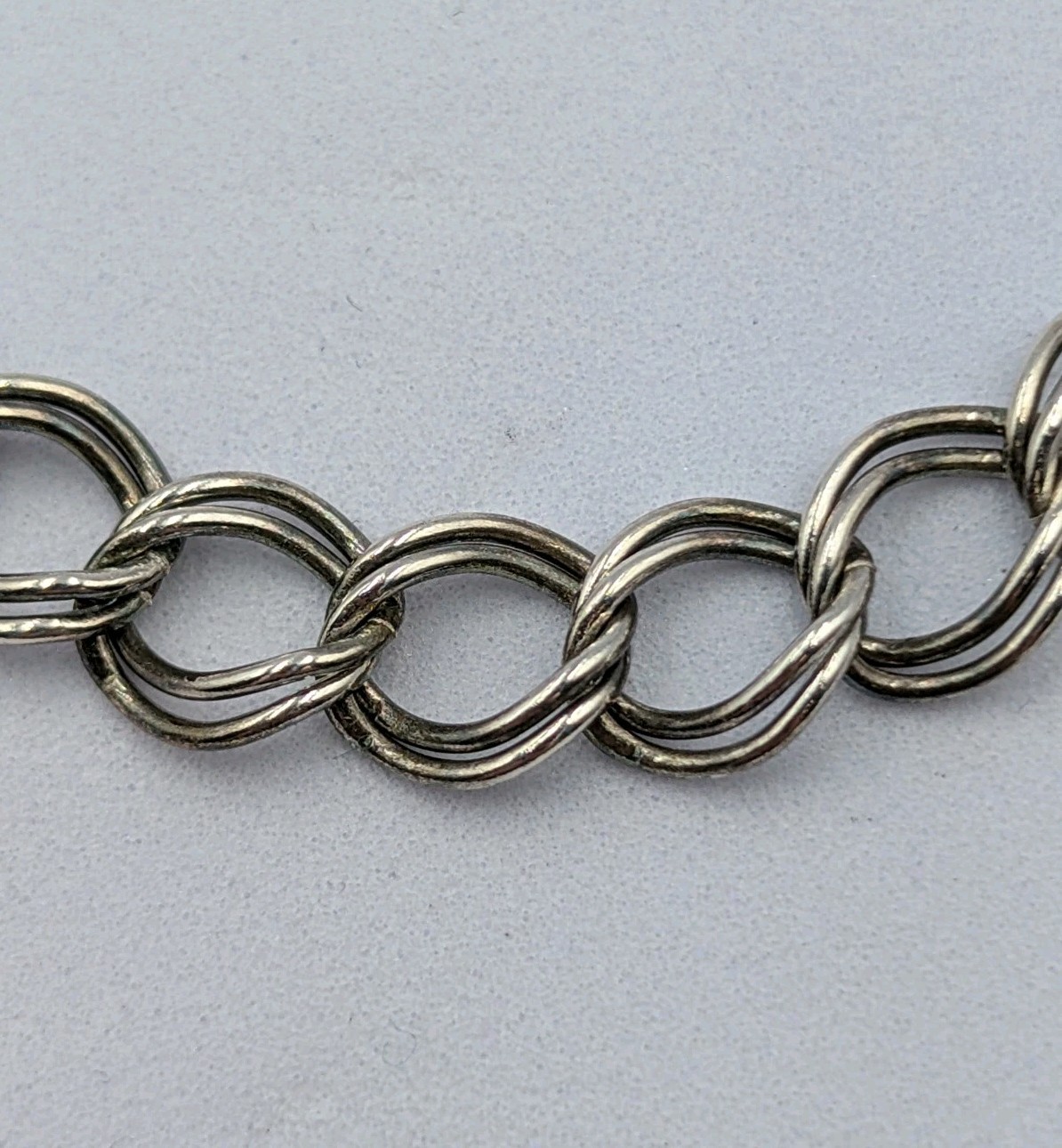 Vintage Sterling Silver Double Link Curb Chain Starter Charm 925 Bracelet 7.25″