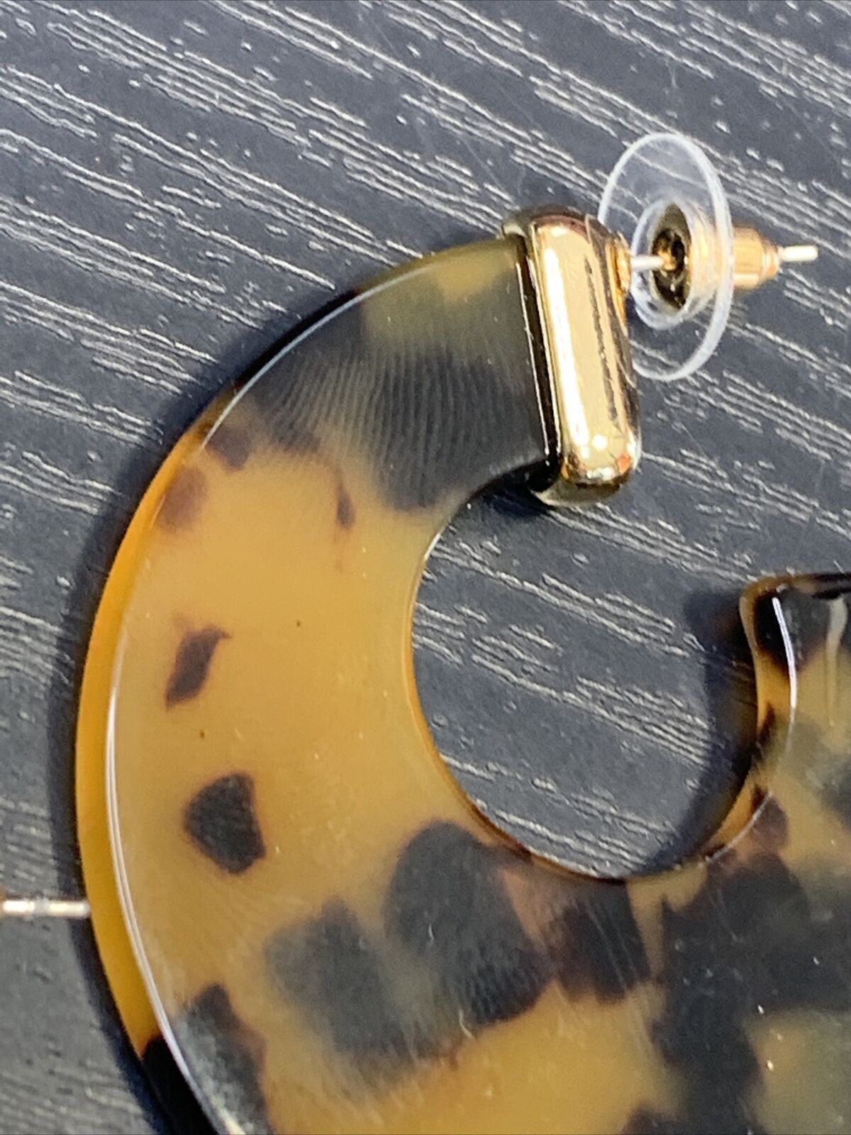 Half Hoop Earrings Large Imitation Tortoiseshell Pierced Earrings Almost 2”