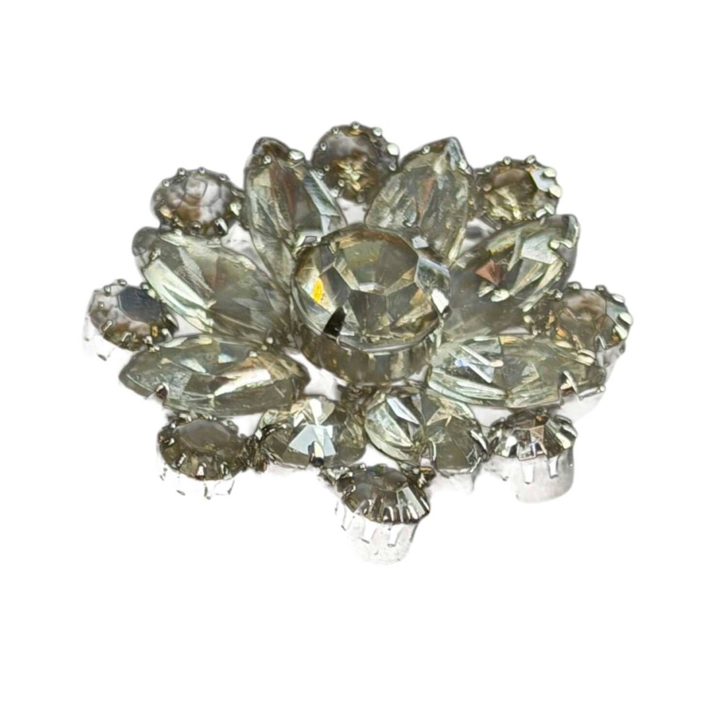 Vintage Austrian Glass Floral Brooch: Clear Topaz Stones, 1.5″ Statement Jewelry