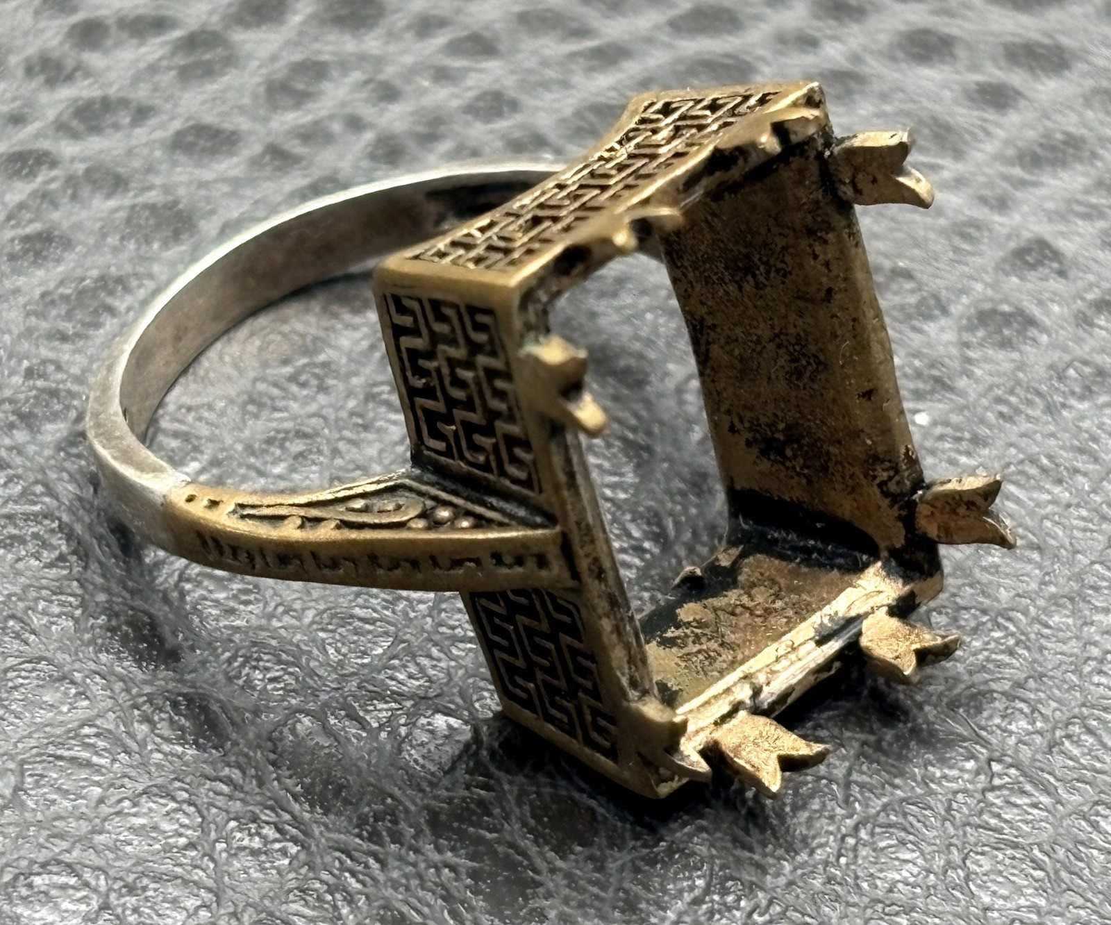 Antique Vintage Mixed Metal GF & Sterling Greek Key Ring Setting Size 8