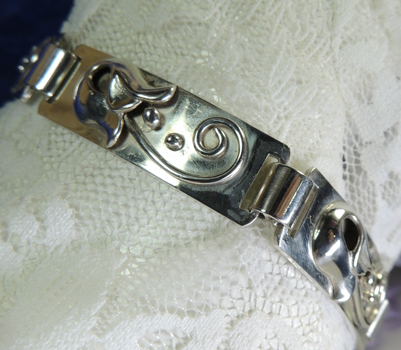Vintage Beau 5 link Sterling Silver 0.925 7 1/4″ x 1/2 Bracelet w hook closure