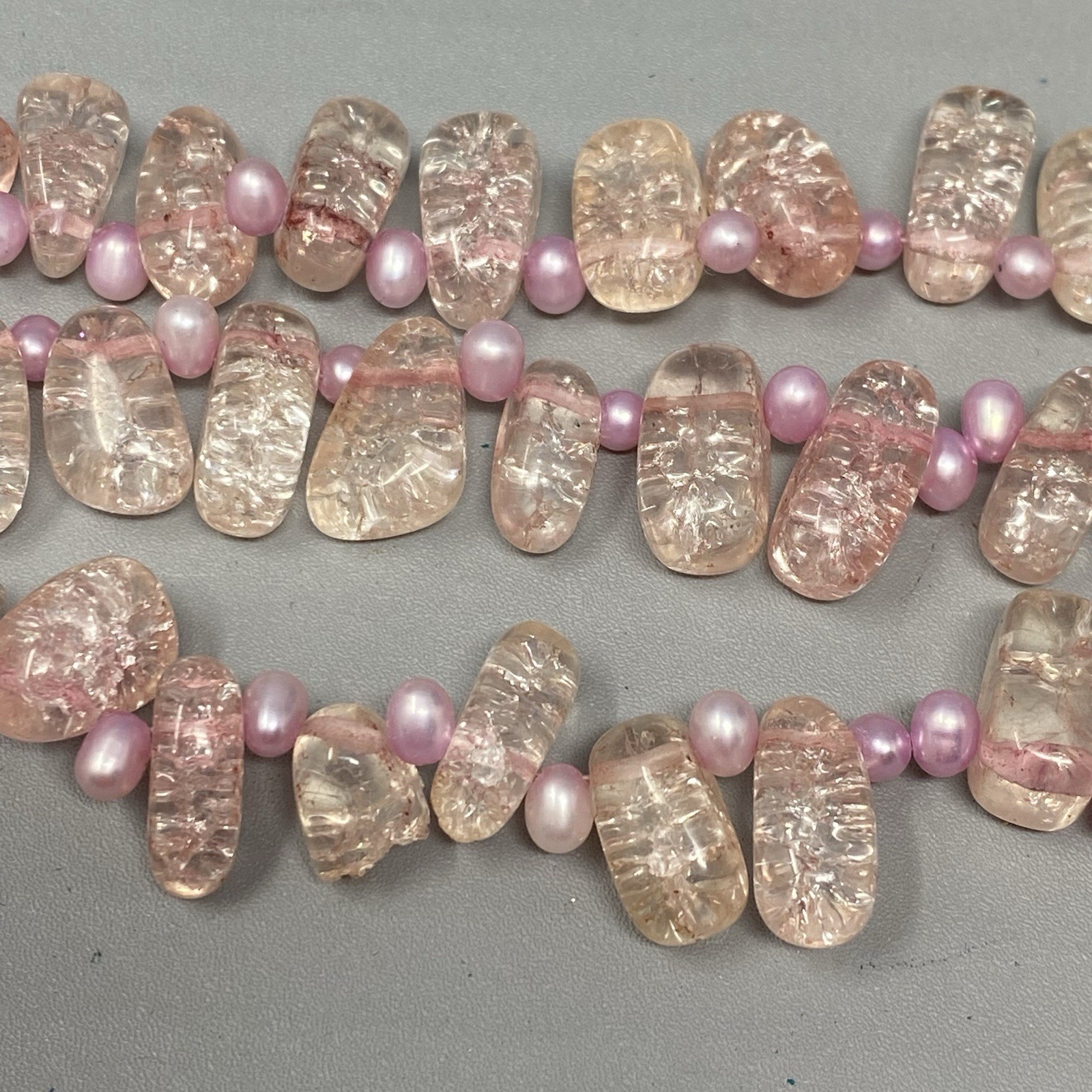 Glass Necklace Pink Crackled Baroque Teardrop Beads Fringe Layered AS IS 18″