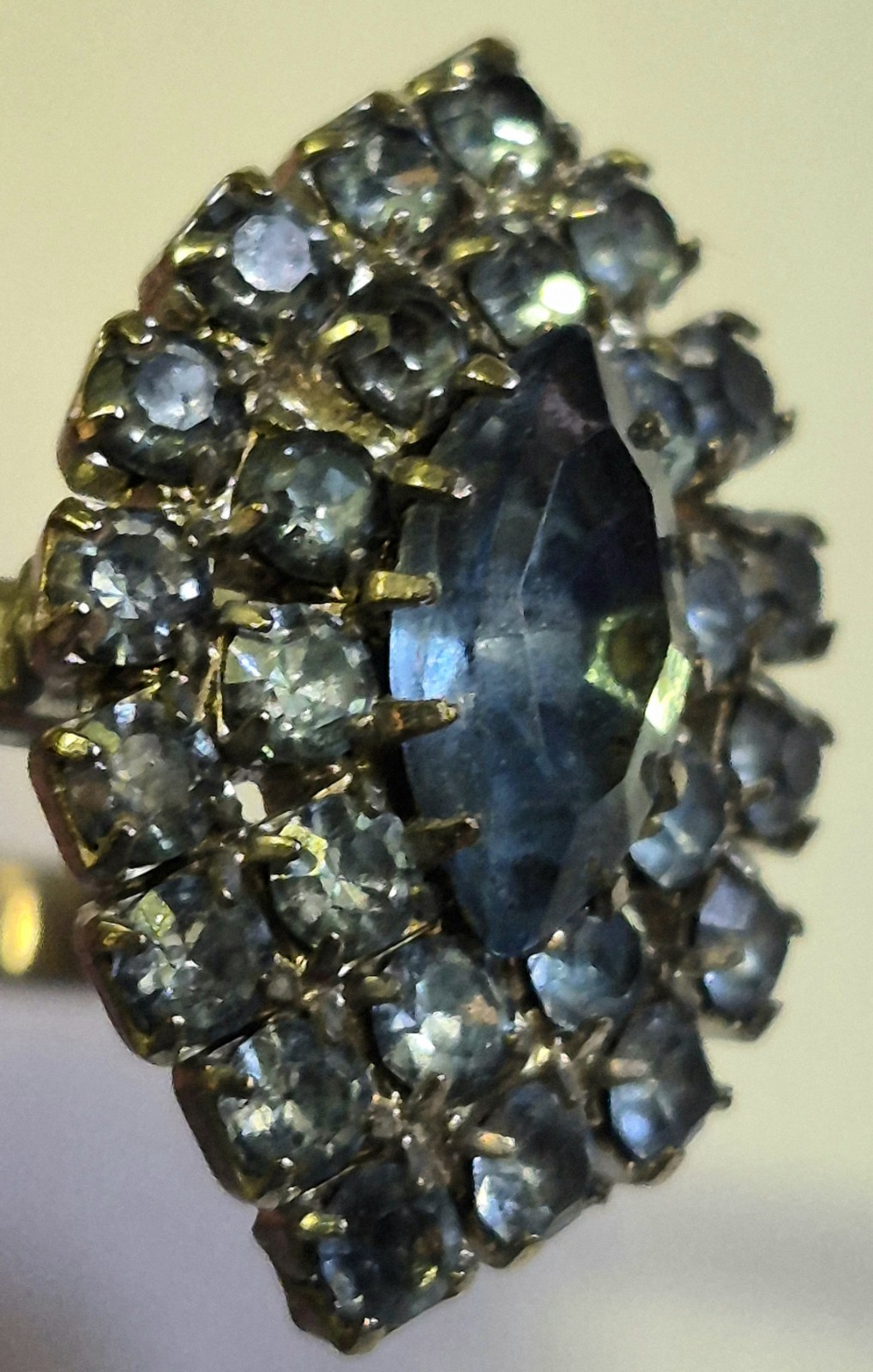 Vintage Blue Rhinestone Marquise Cocktail Ring Silver Tone Adjustable Prong Set
