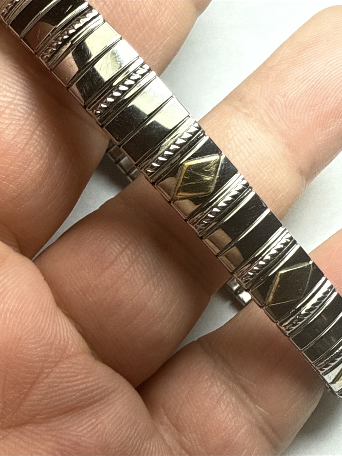 Bracelet MILOR Italy 14k Gold Accents And Stainless Steal Stretch Expanding 9mm