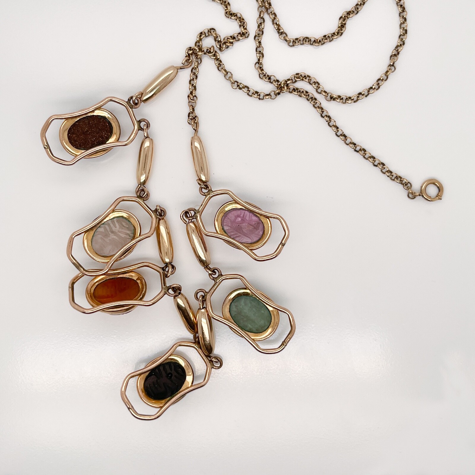 Vintage Estate Gold Filled & Multi-Gemstone Scarab Necklace – VR .