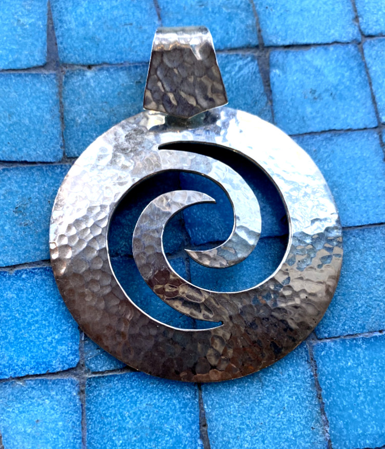 Vtg DDD Dominique Dinouart Mexico Hammered Sterling Silver Modernist Pendant