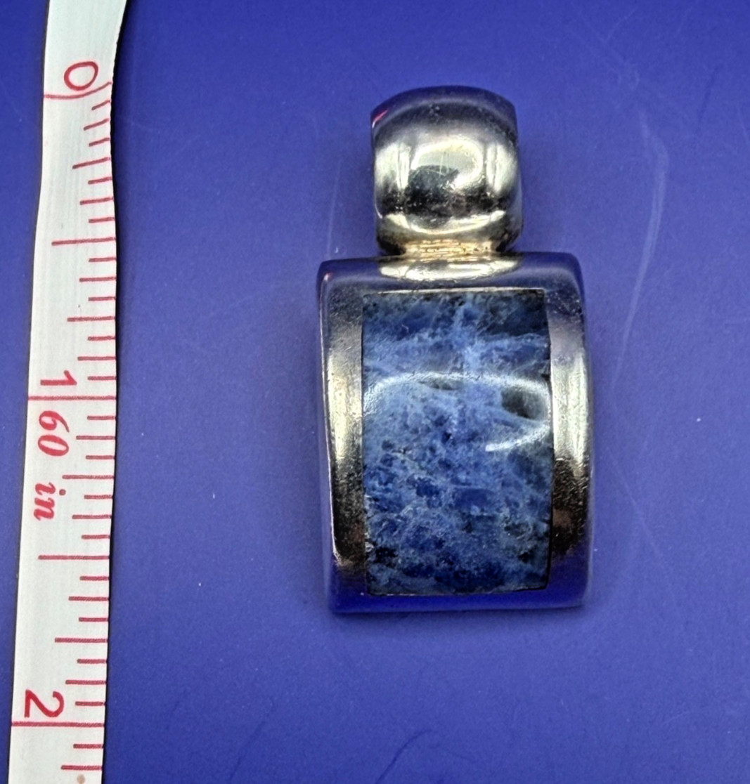 ATI 925 Mexico Sterling Silver Blue Stone Modernist Pendant 15.19g