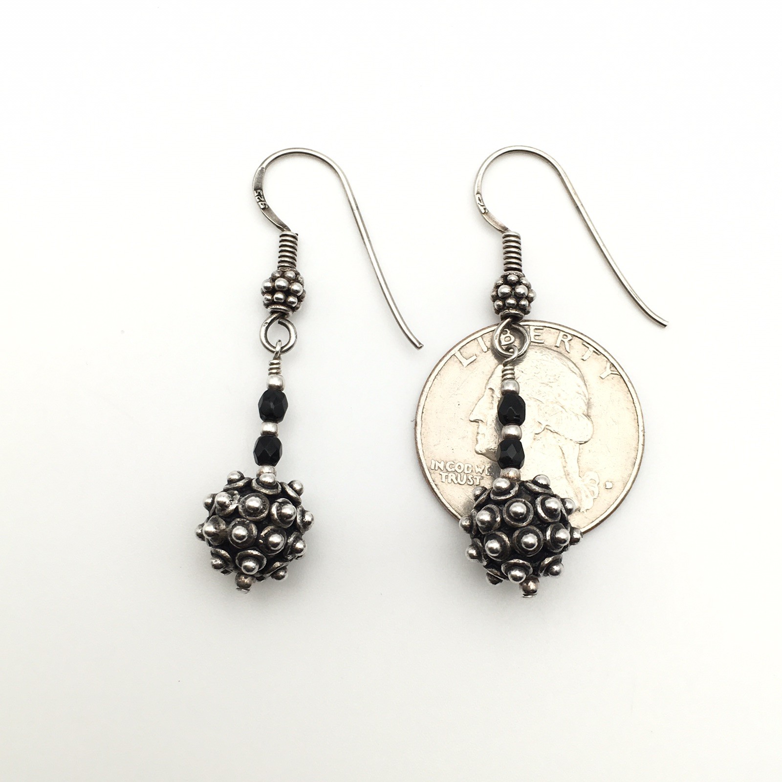 Vintage Sterling Silver Bali Style Ball Dangle Earrings Marked 925 8.3g #05