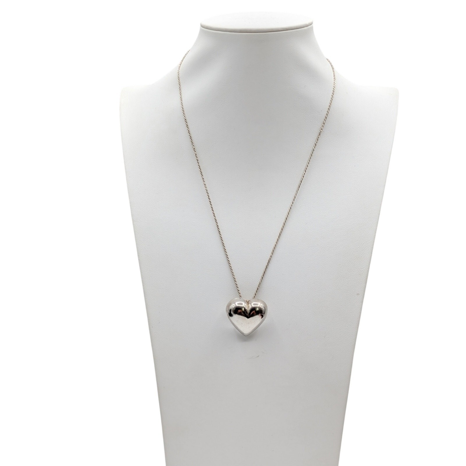 Vintage 925 Italy Sterling Silver Puff Heart Pendant Chain 20″ Necklace