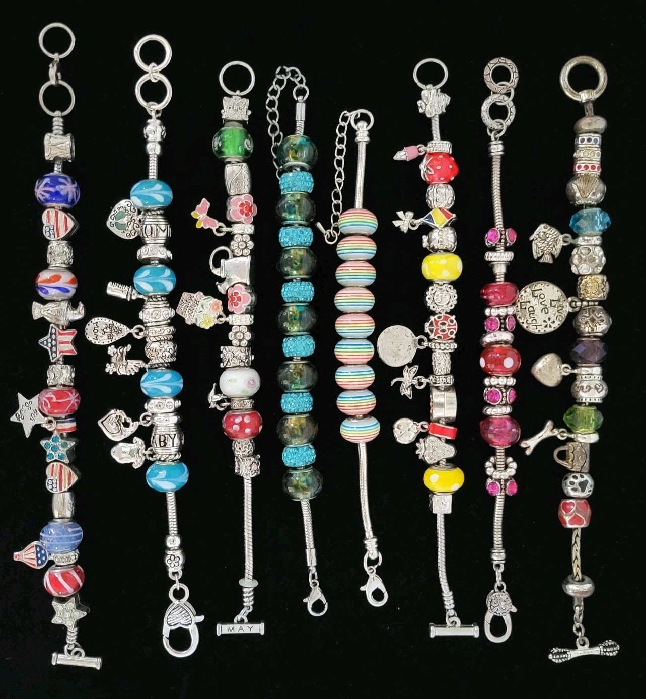 Vintage Bracelet Lot 8 Different Beaded Bracelets Great Variety 7-8.75″