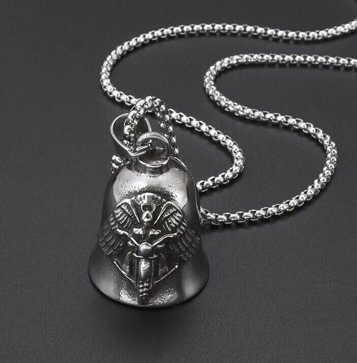 Guardian Angel Wings Motorcycle Rider Bell Free Chain Necklace Biker Luck Ryder