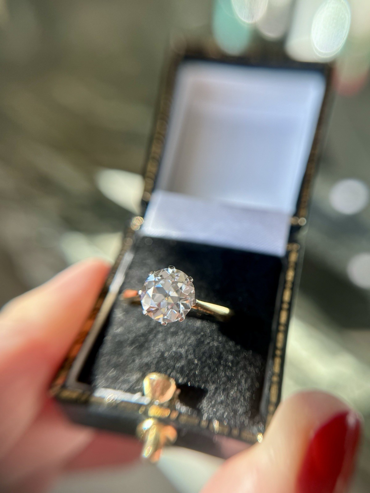 Vintage 18k Gold 2.35 carat Old European Cut Diamond Engagement Ring