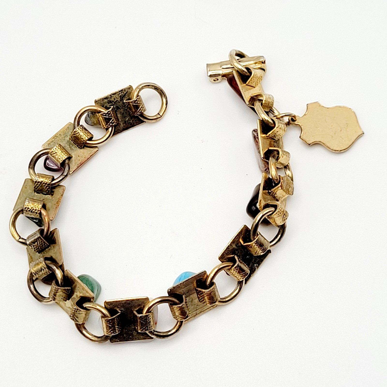 Souvenir Louisiana Natures Worldwide Polished Gemstones Gold Tone Vtg Bracelet