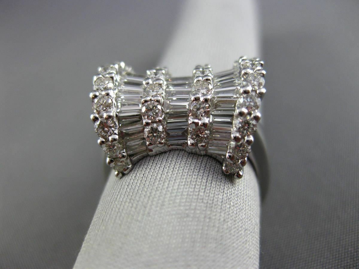 ESTATE 2.14CT ROUND & BAGUTTE DIAMOND 18KT WHITE GOLD 3D BOW FUN RING F/G VVS VS