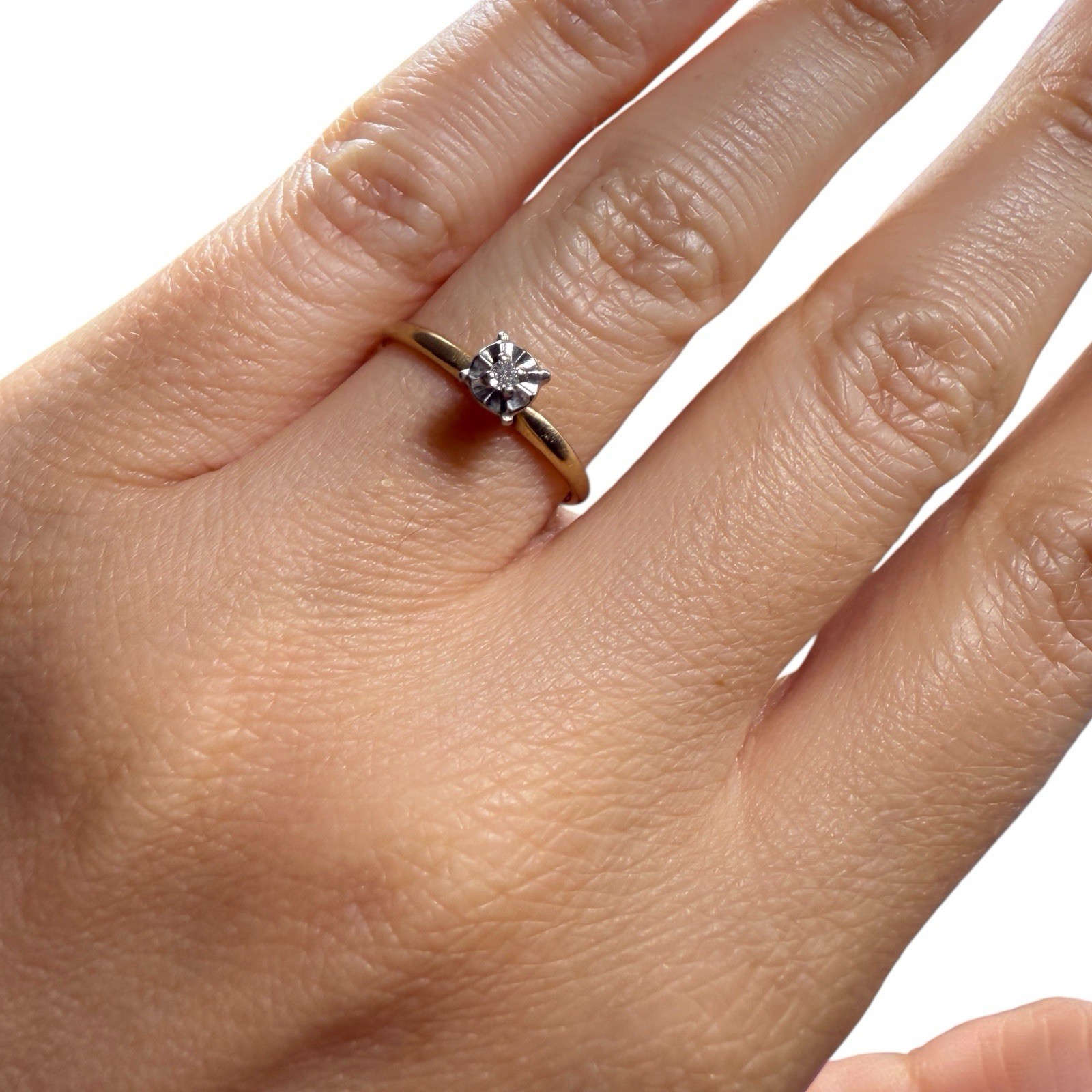 Vintage 1950s Mid Century 10K Gold Illusion Diamond Ring Size 5.5 Minimalist