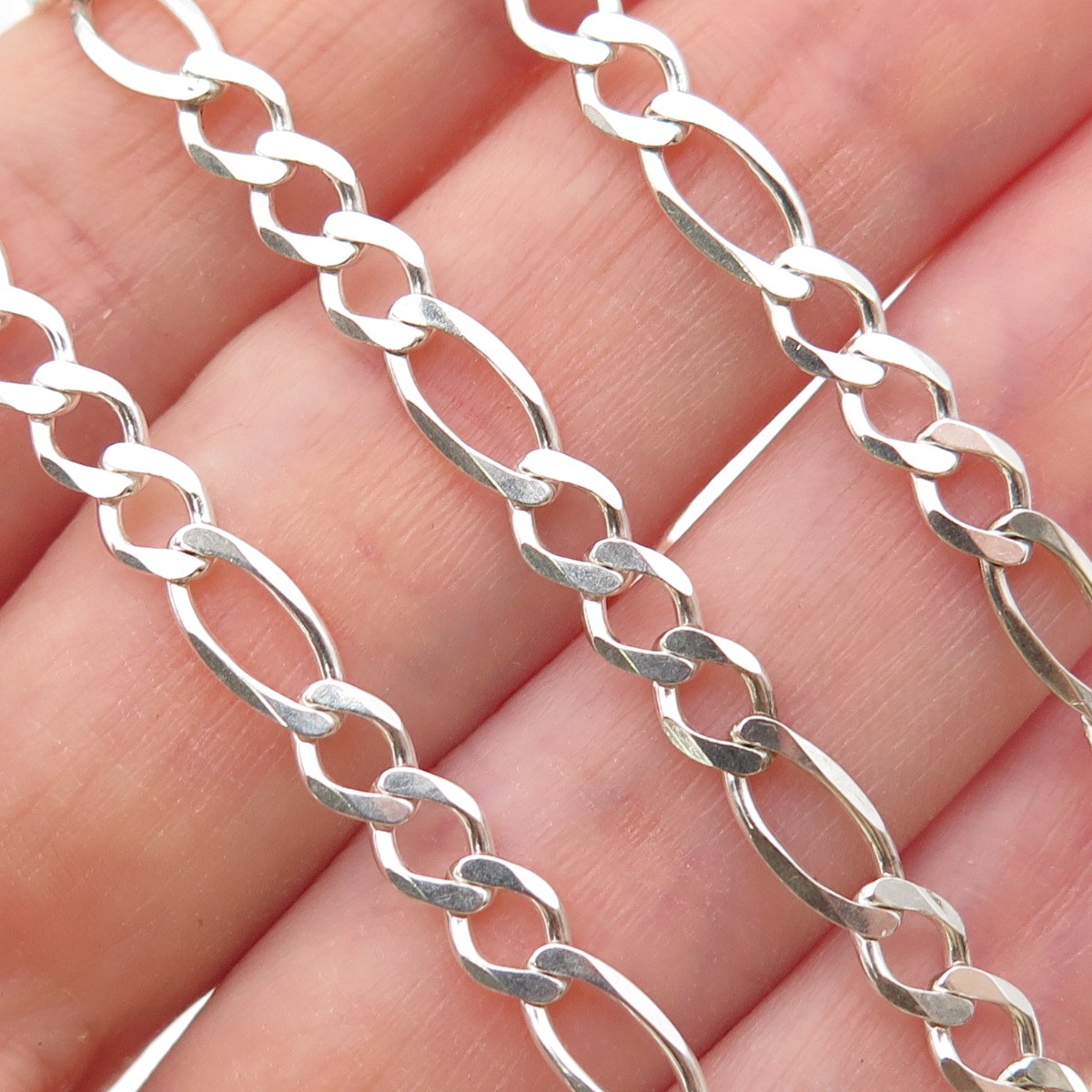 925 Sterling Silver Vintage Italy Figaro Chain Necklace 20″
