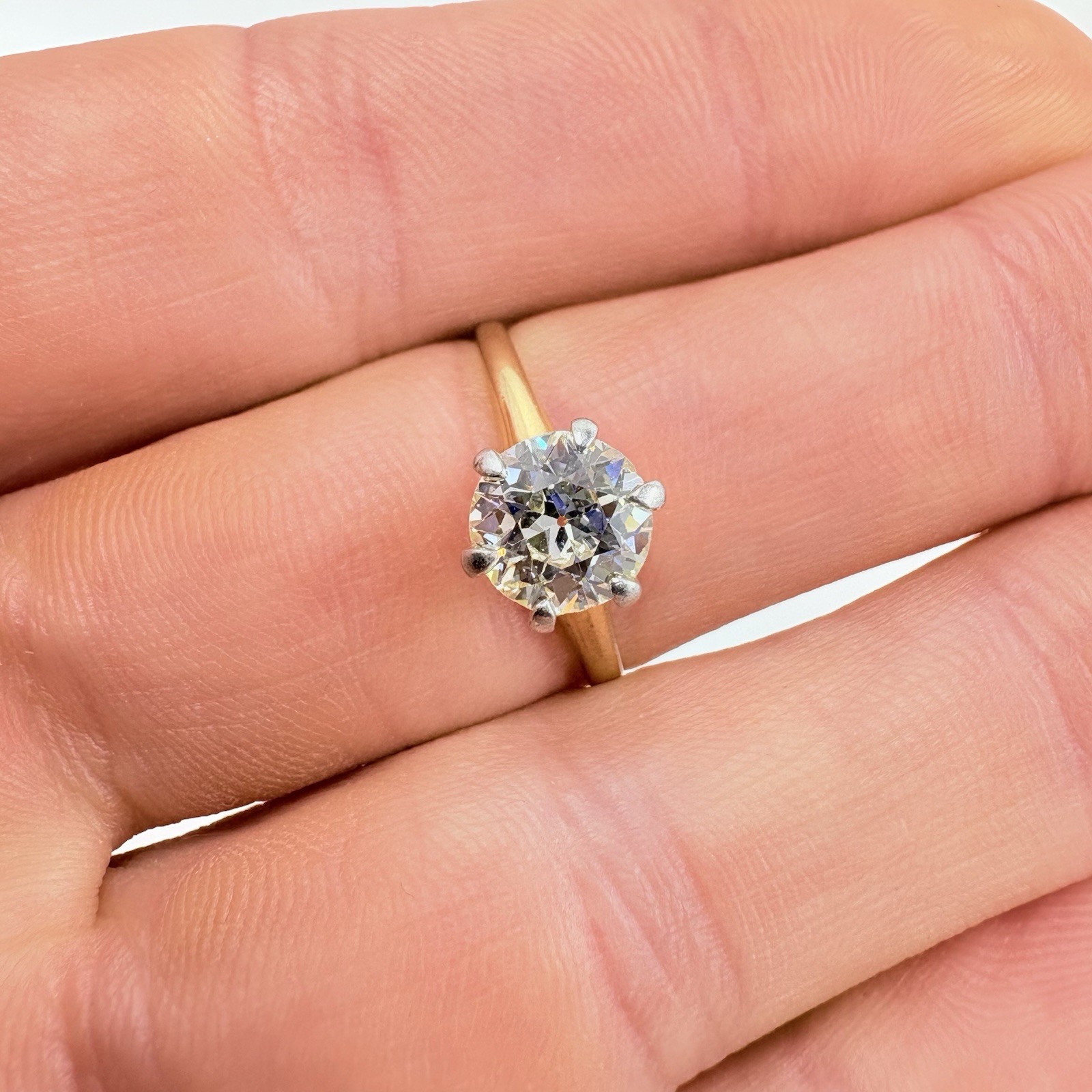 Vintage Old European Cut 14k Yellow Gold Diamond Solitaire Engagement Ring