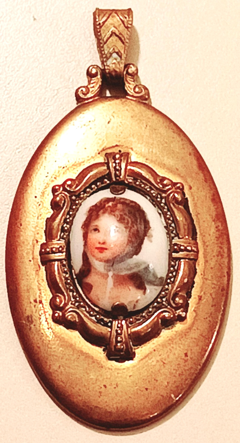 Antique Victorian Portrait Pendant Oval Gold Tone Jewelry Child Fine Art Estate