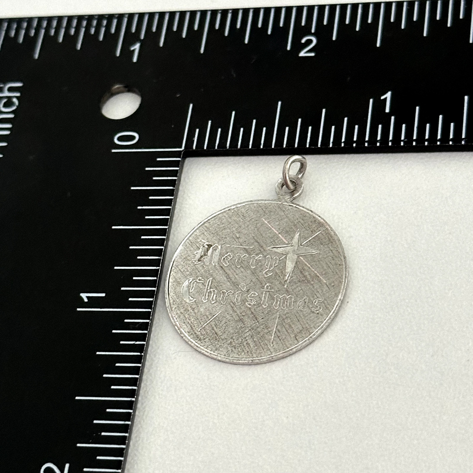 Vintage 925 Sterling Silver Merry Christmas 1970s Engraved Circle Charm Pendant