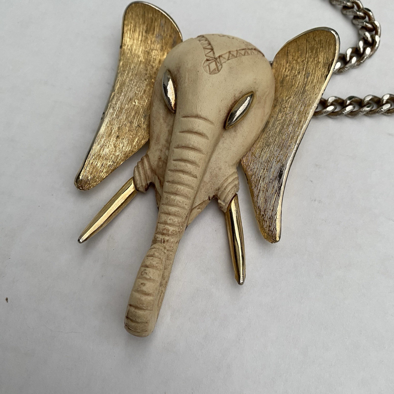 Vintage RAZZA Elephant Necklace Gold Tone Pendant Necklace 70s