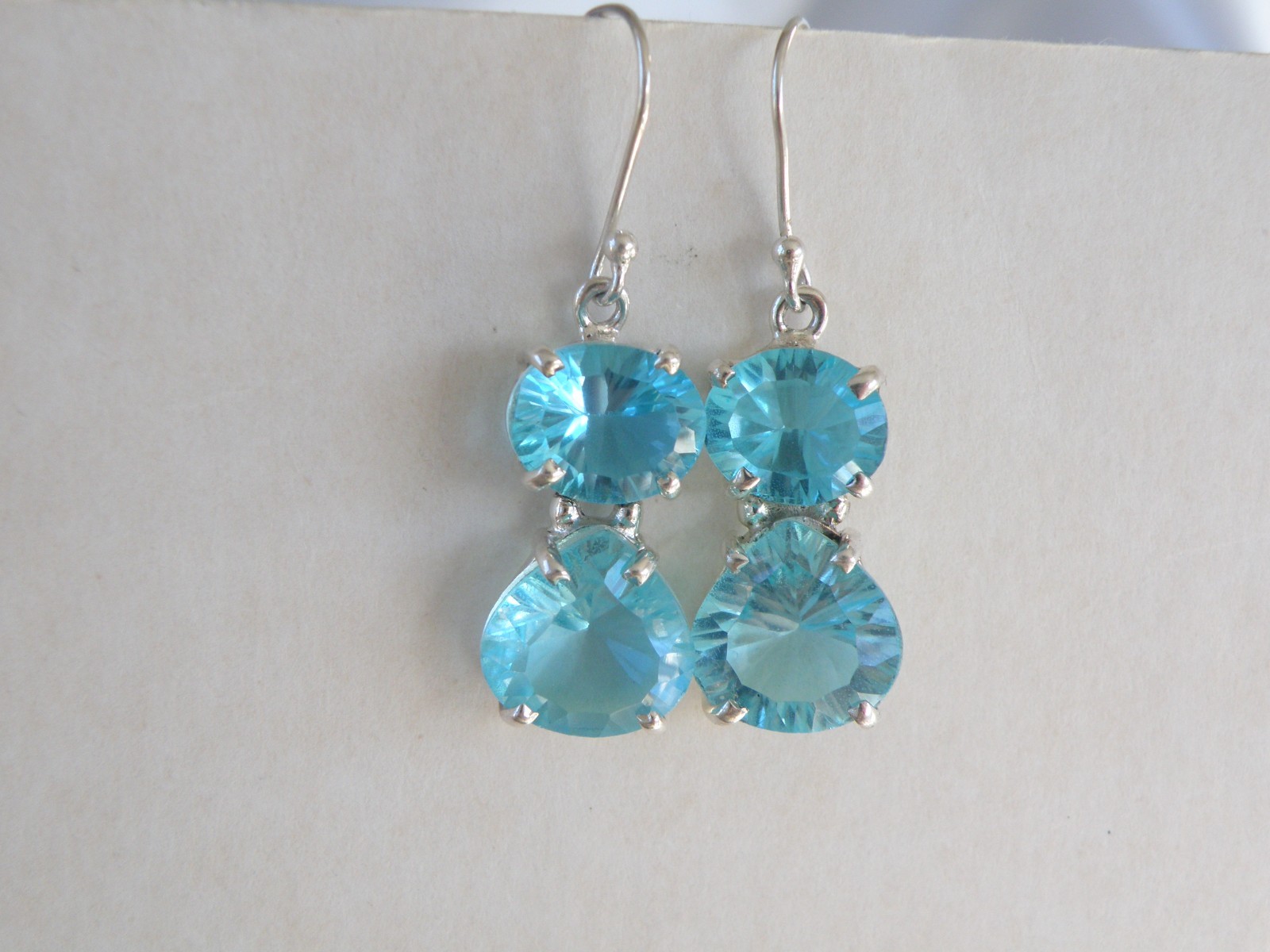 Vintage Sterling Silver 925 Heated Paraiba Blue Apatite Drop Dangle Earrings